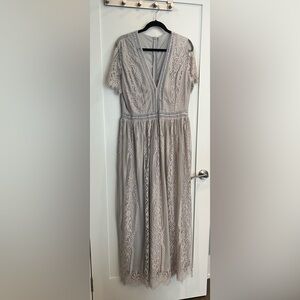 Gray Boho Lace Maxi Dress